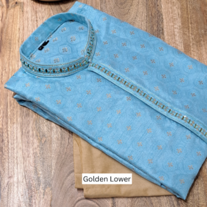Jacquard Silk Kurta - Sky Blue