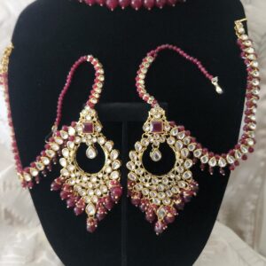 Indian Traditional Bollywood Fashion Kundan Bridal Jewelry Set with Choker Earrings Maang Tikka for Women