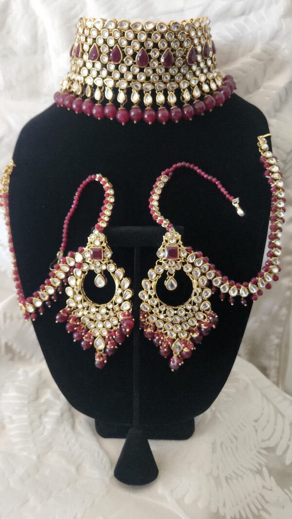 Indian Traditional Bollywood Fashion Kundan Bridal Jewelry Set with Choker Earrings Maang Tikka for Women