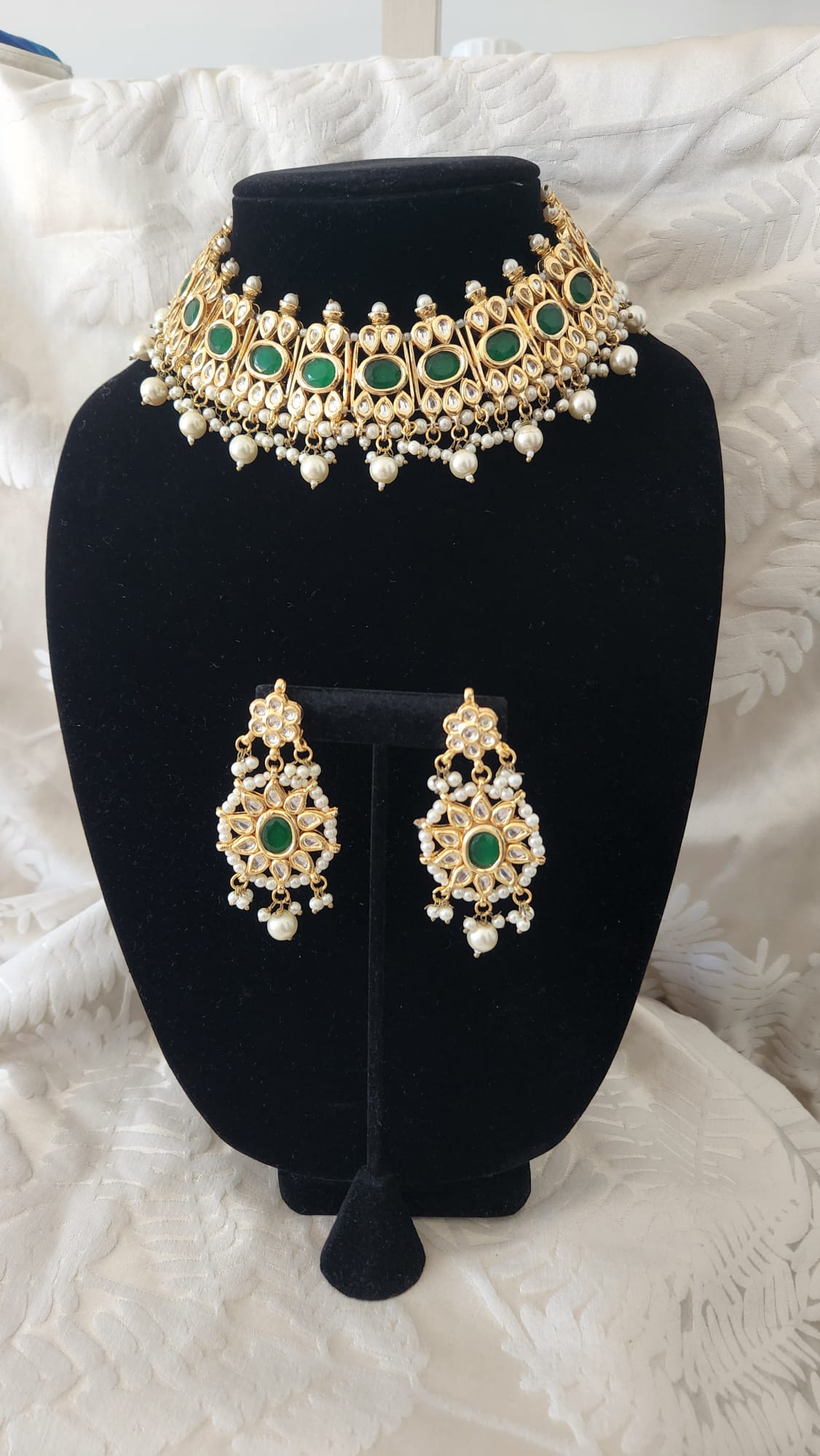 Indian Traditional Bollywood Fashion Kundan Bridal Jewelry Set with Choker Earrings For Women