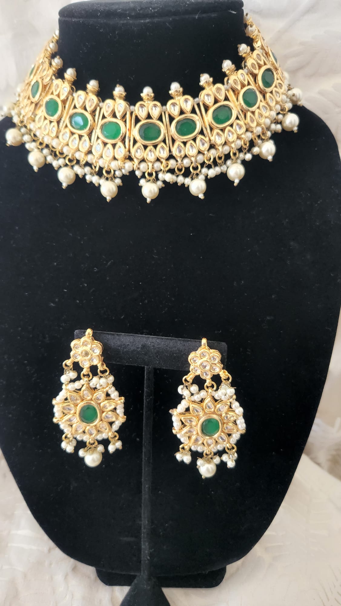 Indian Traditional Bollywood Fashion Kundan Bridal Jewelry Set with Choker Earrings For Women - Image 2
