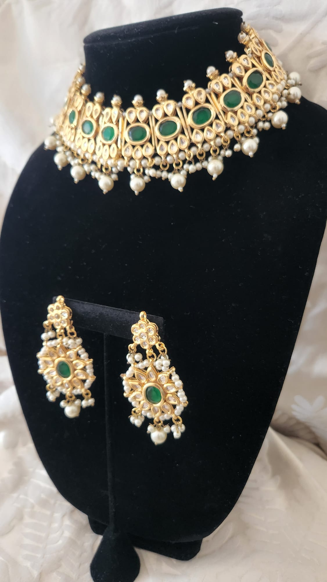 Indian Traditional Bollywood Fashion Kundan Bridal Jewelry Set with Choker Earrings For Women - Image 5