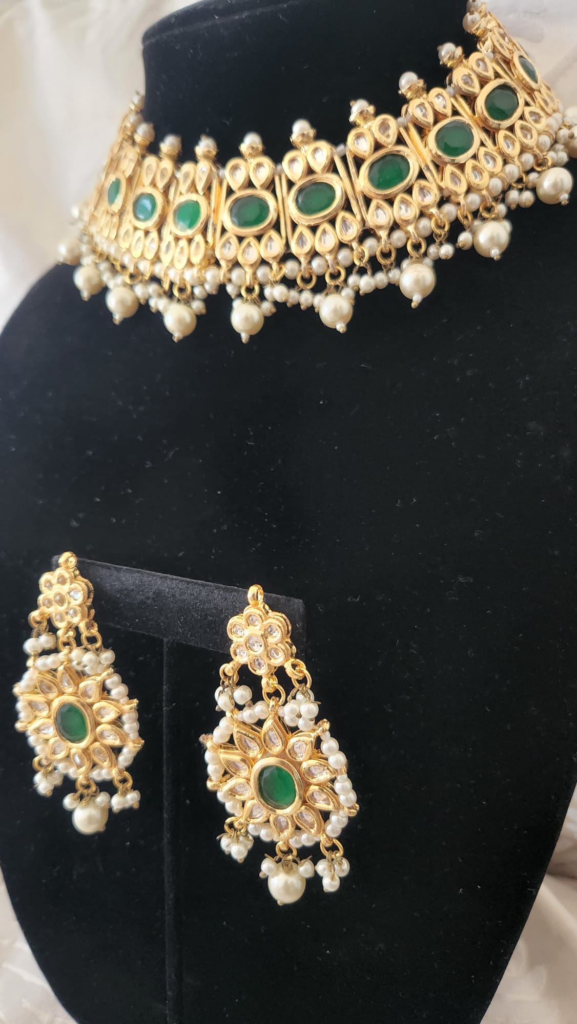 Indian Traditional Bollywood Fashion Kundan Bridal Jewelry Set with Choker Earrings For Women - Image 7