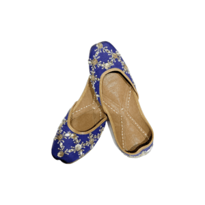 Traditional Indian Women Ladies Embroidered Punjabi Juttis Mojari Ethnic Shoes Handmade Royal Blue Jutti Comfort Flat Shoes