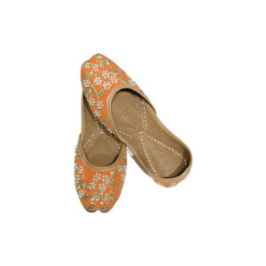 Traditional Indian Women Ladies Orange Embroidered Punjabi Juttis Mojari Ethnic Shoes Handmade Jutti Comfort Flat Shoes