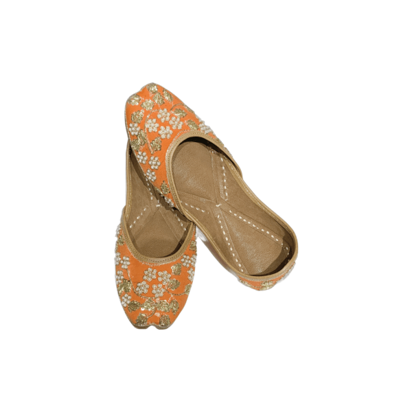 Traditional Indian Women Ladies Orange Embroidered Punjabi Juttis Mojari Ethnic Shoes Handmade Jutti Comfort Flat Shoes