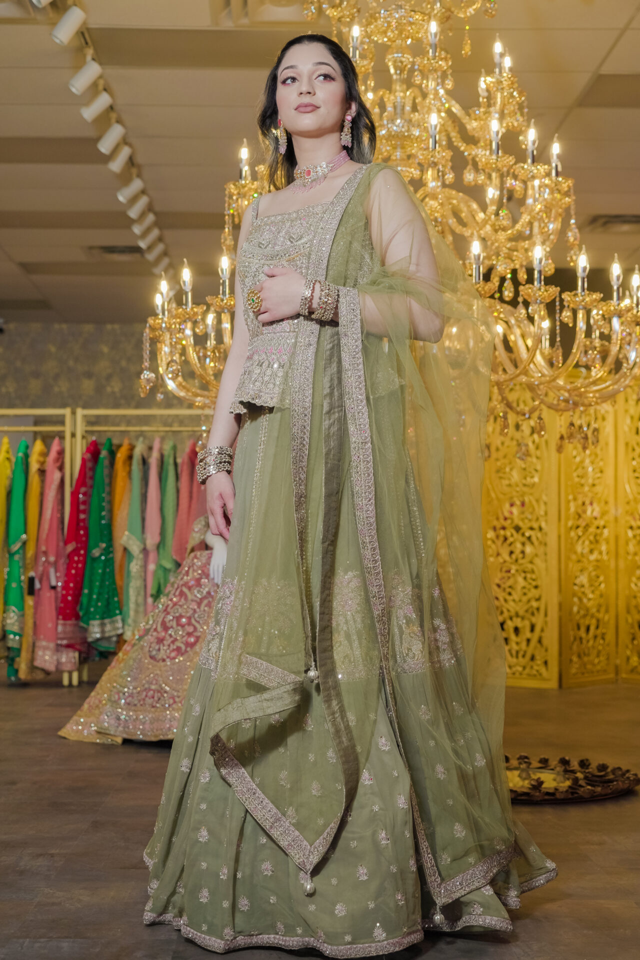 Green Designer Lehenga Choli Mehndi Sangeet Indo Western Partywear Dresses Ladies Girls Ethnic Wear Indian Boutique