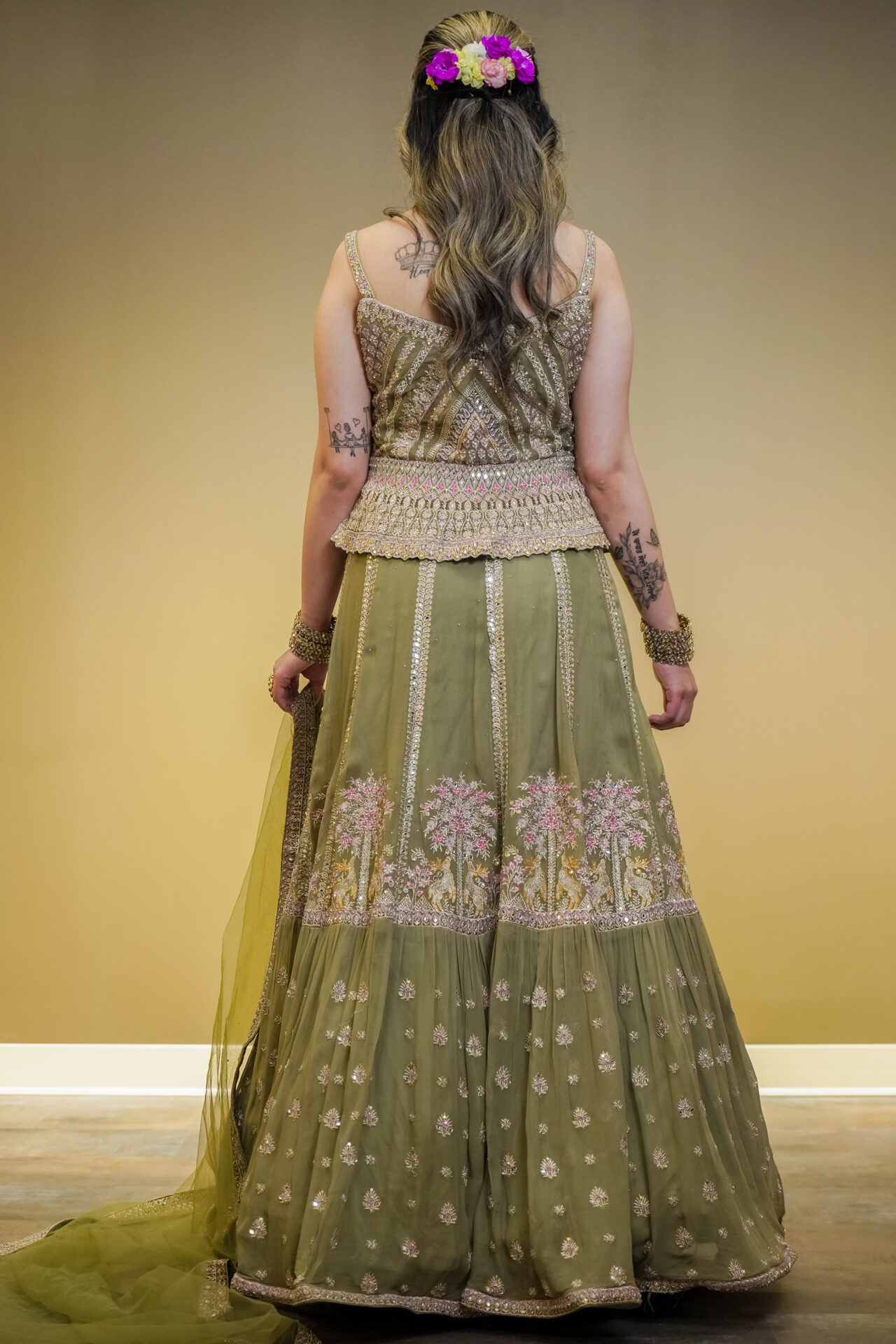 Green Designer Lehenga Choli Mehndi Sangeet Indo Western Partywear Dresses Ladies Girls Ethnic Wear Indian Boutique - Image 10