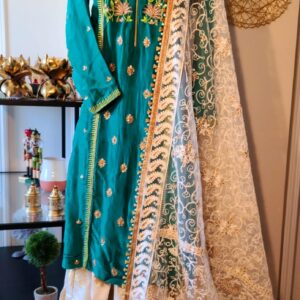 Green & Off White Designer Palazzo Suit with Dupatta Punjabi Party Wear Dresses Ladies Girls Ethnic Wear Indian Handmade Boutique
