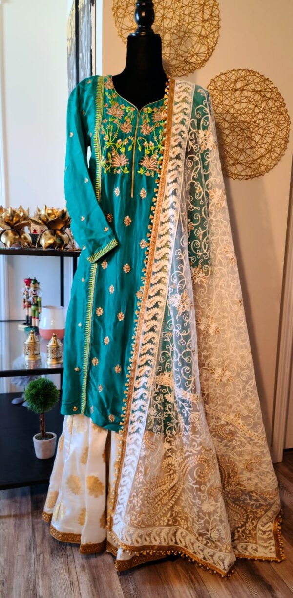 Green & Off White Designer Palazzo Suit with Dupatta Punjabi Party Wear Dresses Ladies Girls Ethnic Wear Indian Handmade Boutique