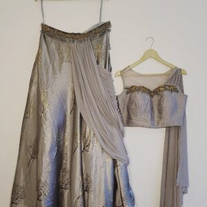 Designer Gown Party Wear Gray Dresses Wedding Receptions for Ladies Girls Indian Handmade Boutique