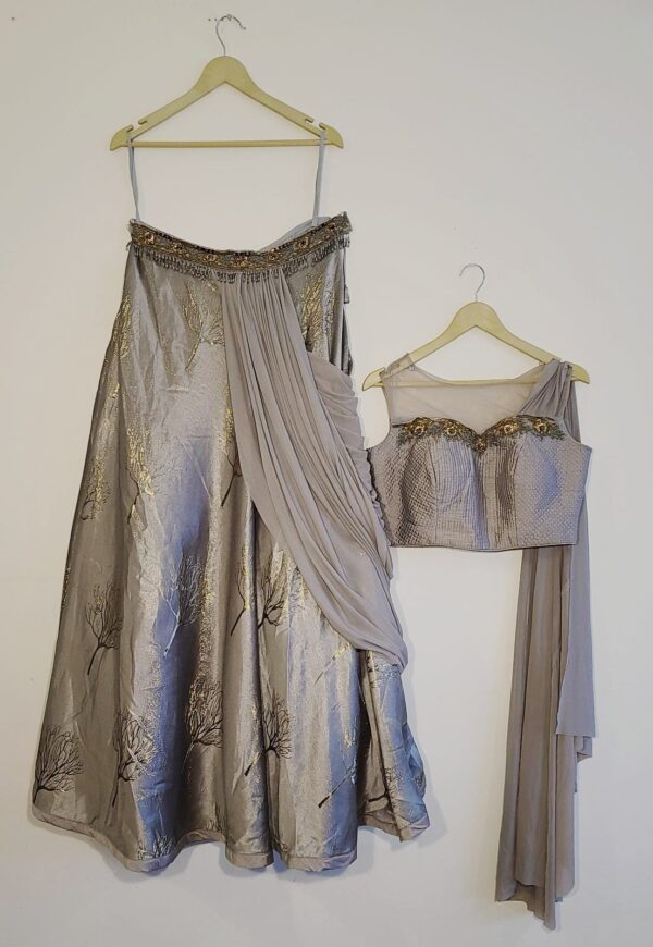 Designer Gown Party Wear Gray Dresses Wedding Receptions for Ladies Girls Indian Handmade Boutique