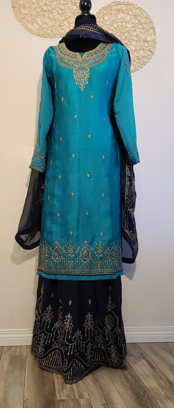 Firozi & Navy Blue Designer Palazzo Suit with Dupatta Punjabi Party Wear Dresses Ladies Girls Ethnic Wear Indian Handmade Boutique