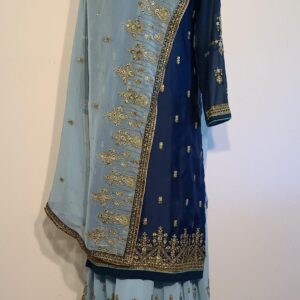 Designer Palazzo Suit with Dupatta Punjabi Party Wear Dresses Ladies Girls Ethnic Wear Indian Handmade Boutique Navy Blue