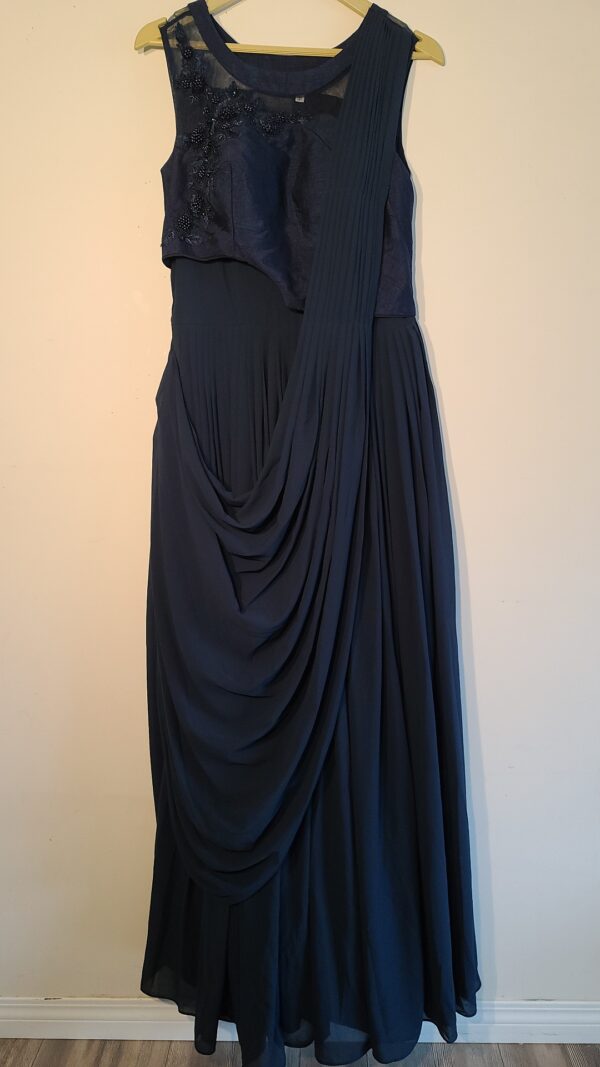 Navy Blue Gown Designer Embroidered Punjabi Party Dress Ladies Girls Ethnic Wear Indian Boutique