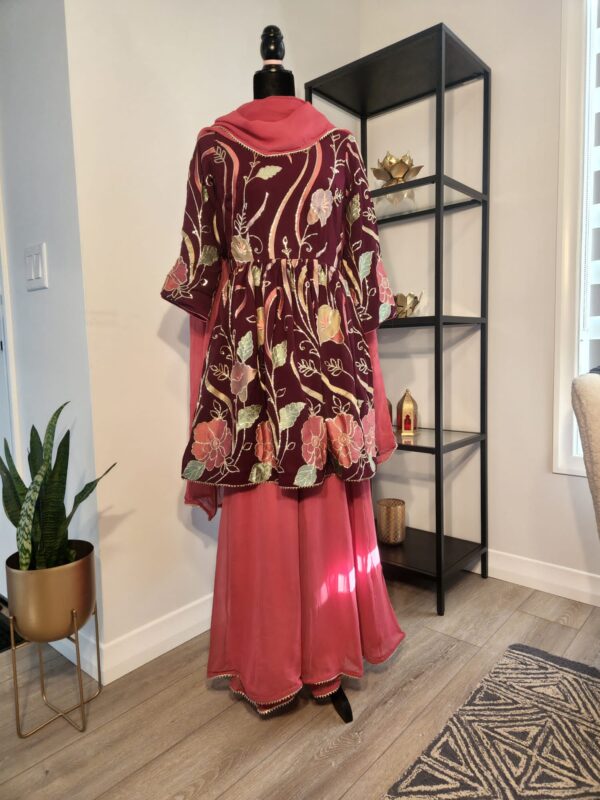 Wine & Peach Designer Palazzo Suit with Dupatta Punjabi Party Wear Dresses Ladies Girls Ethnic Wear Indian Handmade Boutique