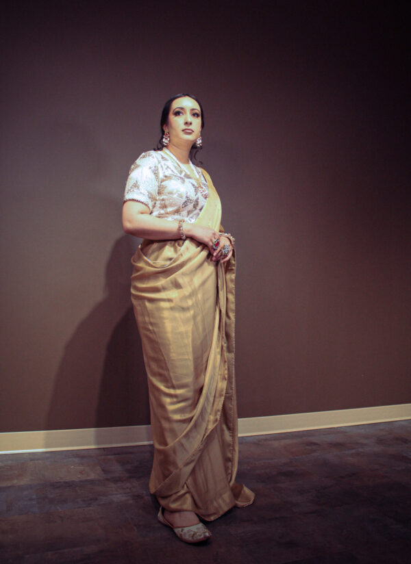Golden Shimmer Sari with Heavy Embroidered Sequence Work Blouse