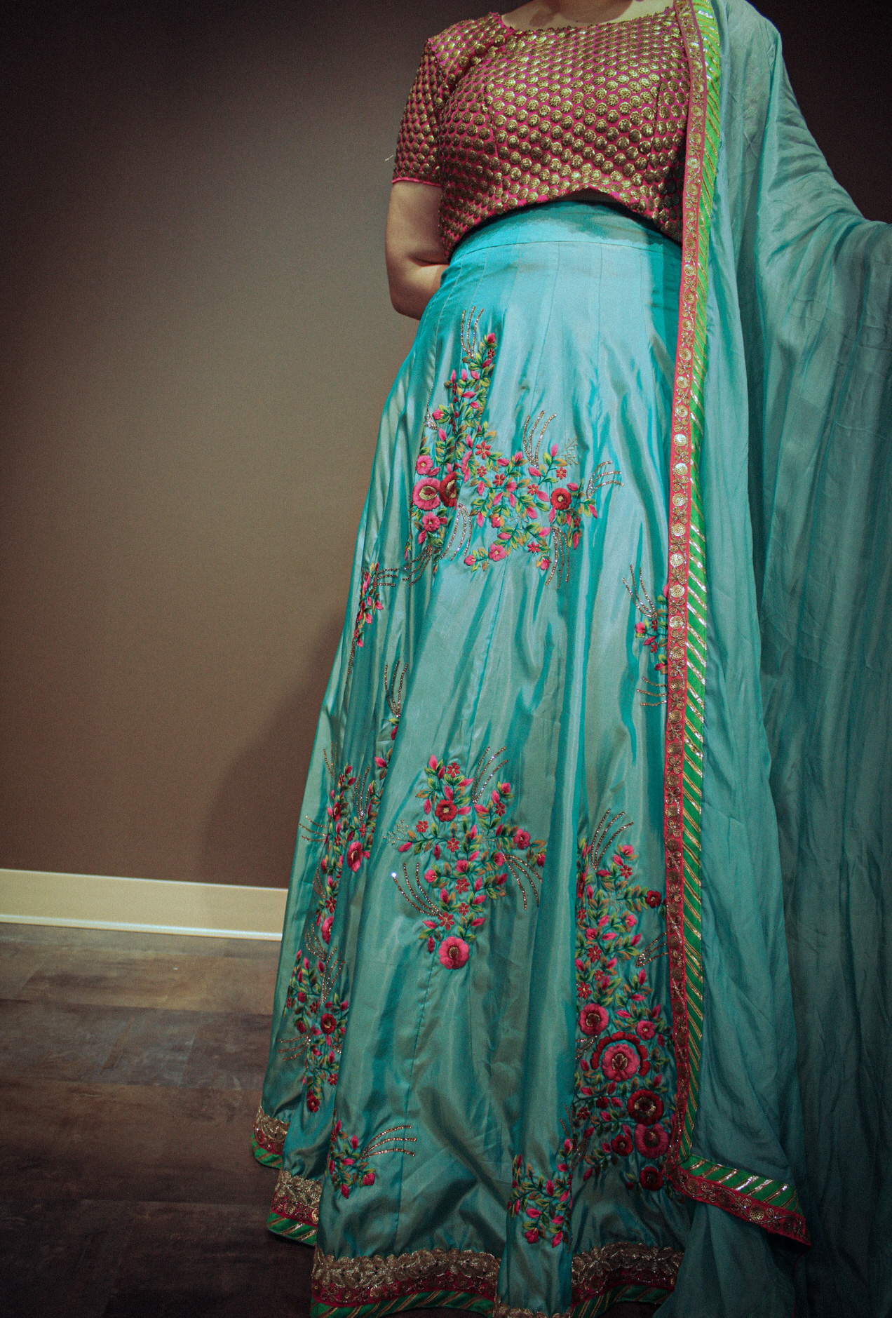 Firozi Lehenga Choli Punjabi Partyware Dresses Wedding Ethnic Wear Handmade Indian Boutique - Image 4