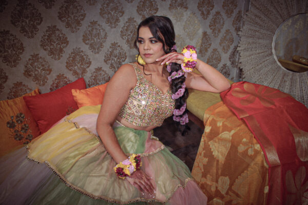 Indo Western Multicolored Designer Lehenga Choli Mehndi Sangeet Partywear Dresses Ladies Girls Ethnic Wear Indian Boutique