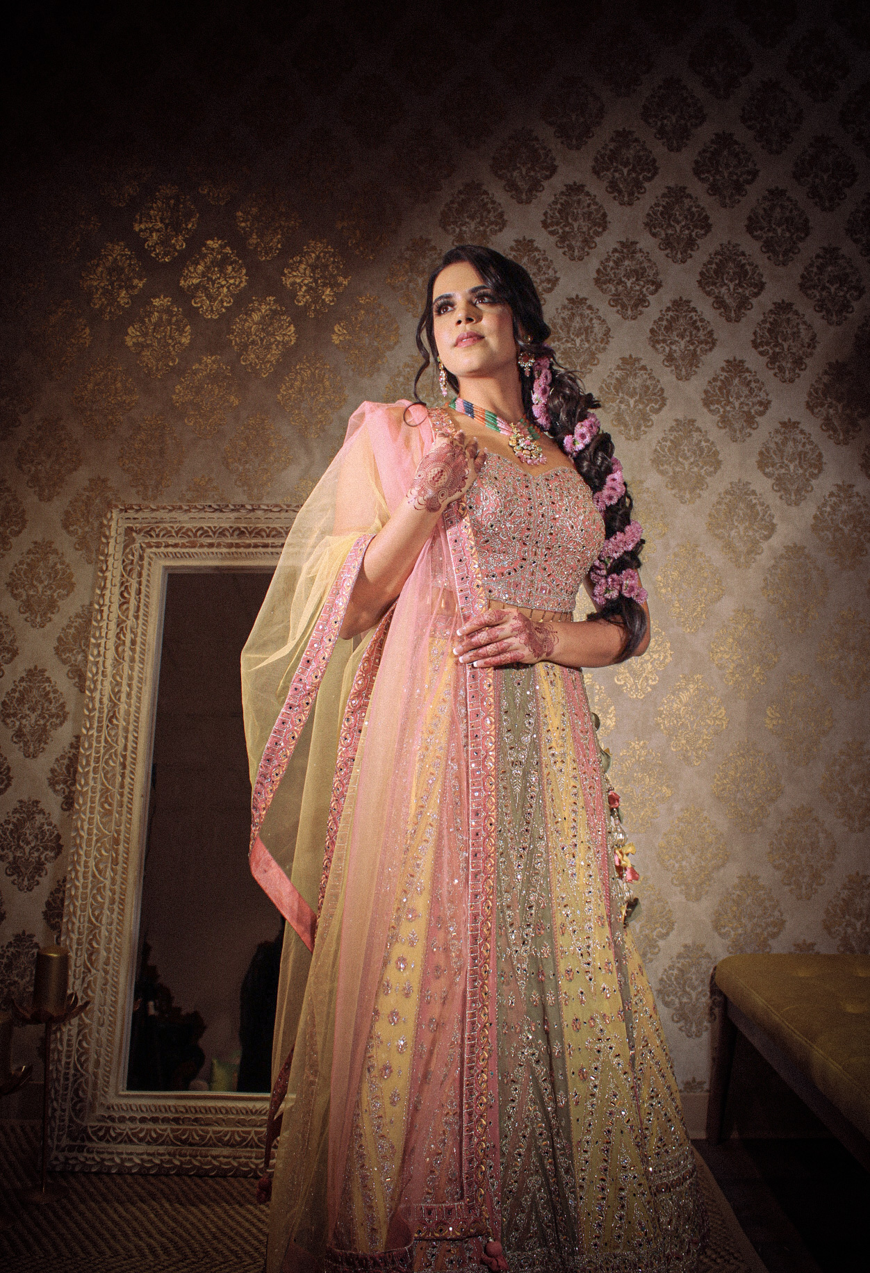 Multicolored Designer Lehenga Choli Mehndi Sangeet Indo Western Partywear Dresses Ladies Girls Ethnic Wear Indian Boutique - Image 2