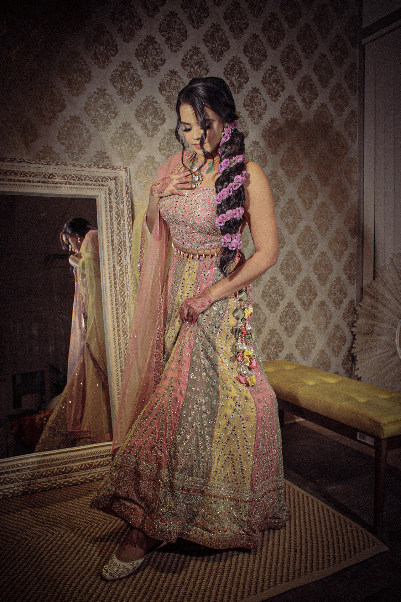Multicolored Designer Lehenga Choli Mehndi Sangeet Indo Western Partywear Dresses Ladies Girls Ethnic Wear Indian Boutique - Image 6