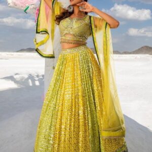 Designer Georgette Lehenga Blouse with Heavy Handwork Lime Green Yellow